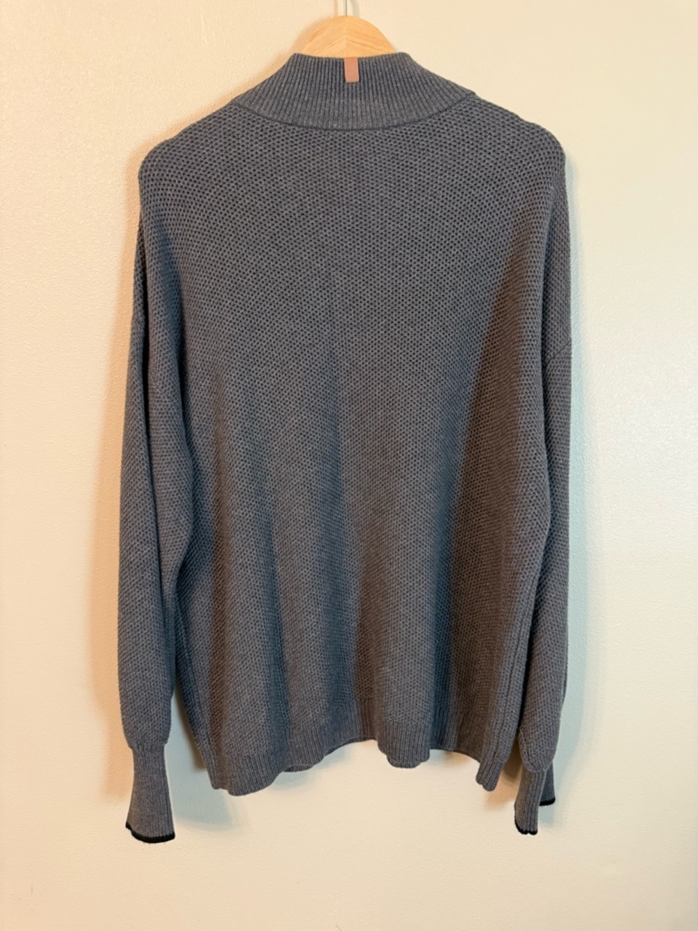 Lunya Cozy Cotton Silk Henley Sweater Gray Waffle Knit Oversized L XL NWOT - Picture 5 of 8